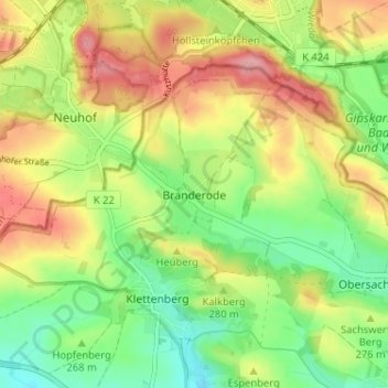 Mappa topografica Branderode, altitudine, rilievo
