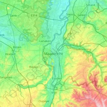 Mappa topografica Maastricht, altitudine, rilievo