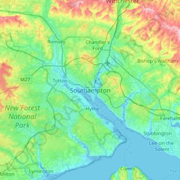 Mappa topografica Southampton, altitudine, rilievo