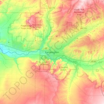 Mappa topografica Farmington, altitudine, rilievo