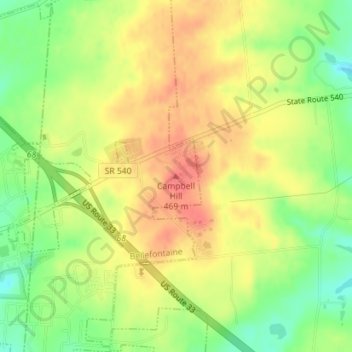 Mappa topografica Campbell Hill, altitudine, rilievo