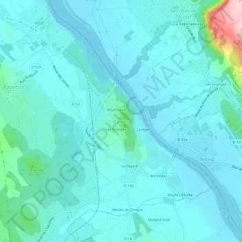Mappa topografica Quirieu, altitudine, rilievo