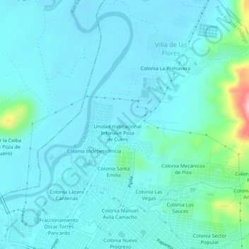 Mappa topografica Colonia La Rueda, altitudine, rilievo