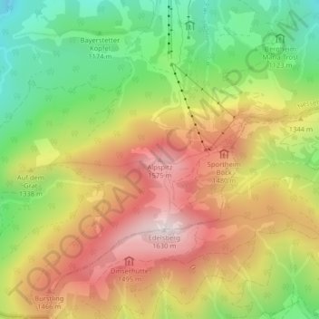 Mappa topografica Alpspitz, altitudine, rilievo