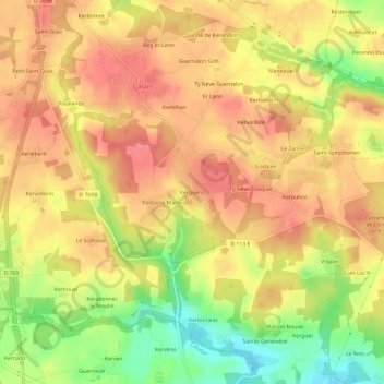Mappa topografica Kergueris, altitudine, rilievo