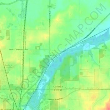 Mappa topografica Waterford, altitudine, rilievo