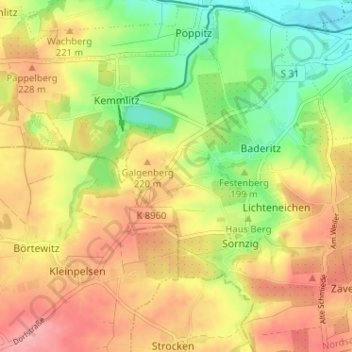 Mappa topografica Neusornzig, altitudine, rilievo