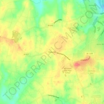 Mappa topografica Roseville, altitudine, rilievo