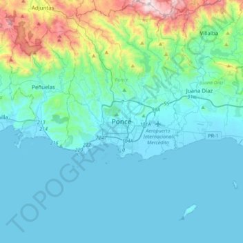 Mappa topografica Ponce, altitudine, rilievo