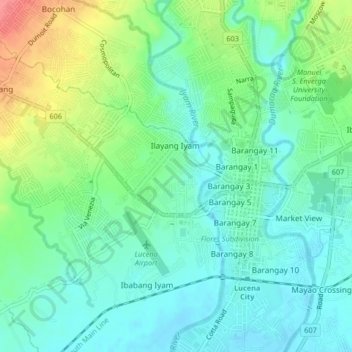 Mappa topografica Ilayang Iyam, altitudine, rilievo