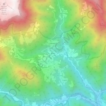 Mappa topografica Bindo, altitudine, rilievo