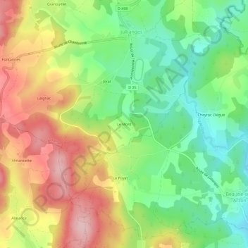 Mappa topografica Le Mont, altitudine, rilievo