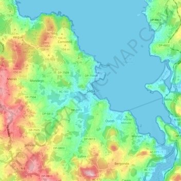 Mappa topografica Sada, altitudine, rilievo