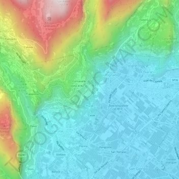 Mappa topografica Piazze, altitudine, rilievo