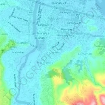 Mappa topografica Nazareth, altitudine, rilievo