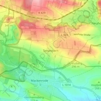 Mappa topografica Tettenborn, altitudine, rilievo
