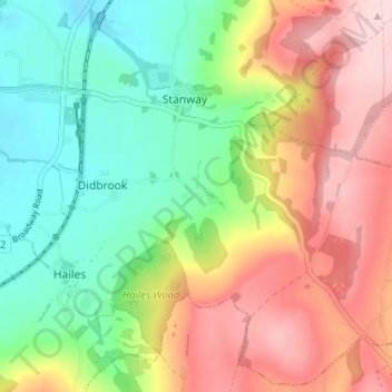 Mappa topografica Wood Stanway, altitudine, rilievo
