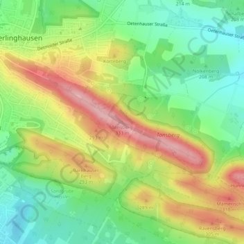Mappa topografica Tönsberg, altitudine, rilievo