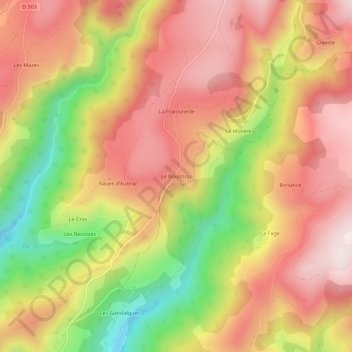 Mappa topografica Le Bouissou, altitudine, rilievo