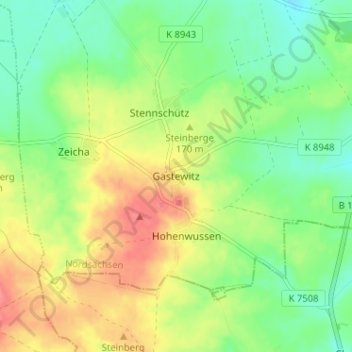 Mappa topografica Gastewitz, altitudine, rilievo
