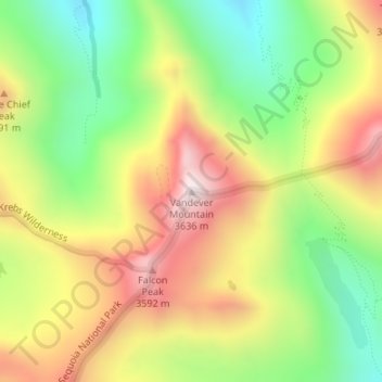 Mappa topografica Vandever Mountain, altitudine, rilievo