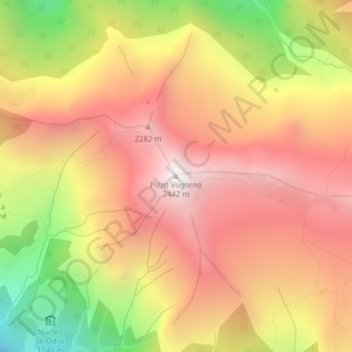 Mappa topografica Pizzo Vogorno, altitudine, rilievo