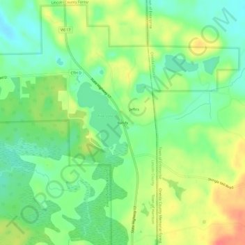 Mappa topografica Bundy, altitudine, rilievo