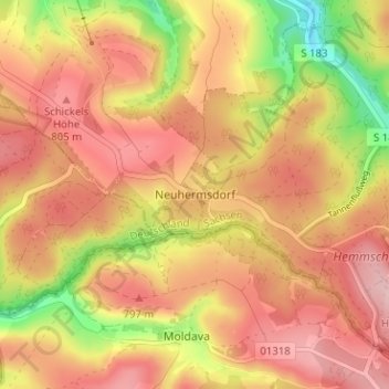Mappa topografica Neuhermsdorf, altitudine, rilievo