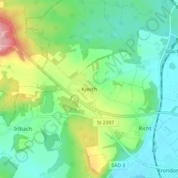 Mappa topografica Kreith, altitudine, rilievo