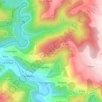 Mappa topografica Les Veyssières, altitudine, rilievo