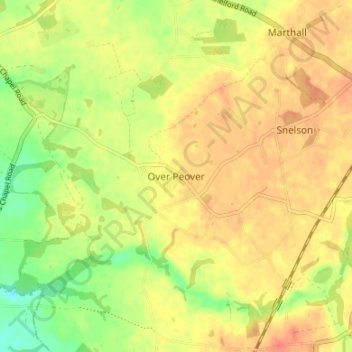 Mappa topografica Over Peover, altitudine, rilievo