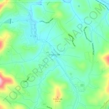 Mappa topografica Grassy Creek, altitudine, rilievo