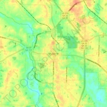 Mappa topografica Moultrie, altitudine, rilievo