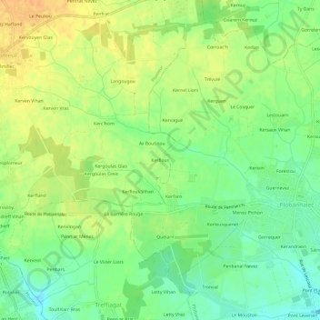 Mappa topografica Kerflous, altitudine, rilievo