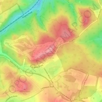 Mappa topografica Rawnsley Hill, altitudine, rilievo