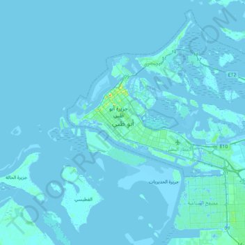 Mappa topografica Abu Dhabi, altitudine, rilievo