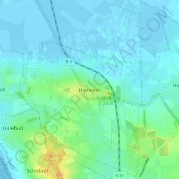 Mappa topografica Hattstedt, altitudine, rilievo