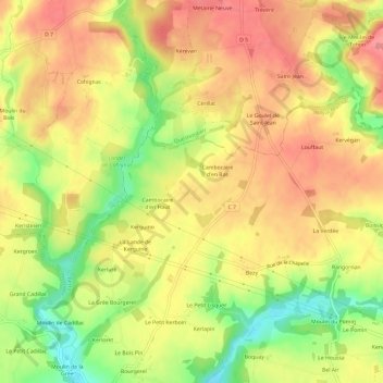 Mappa topografica Cambocaire, altitudine, rilievo