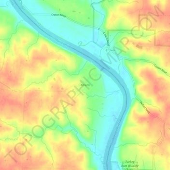 Mappa topografica Athens, altitudine, rilievo