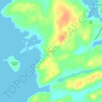 Mappa topografica Sunset, altitudine, rilievo