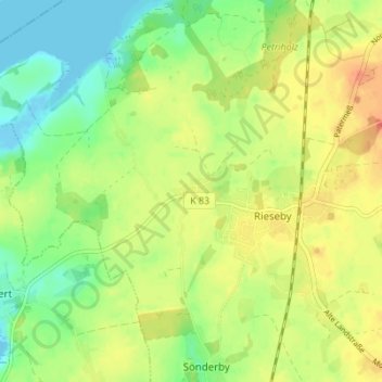 Mappa topografica Norby, altitudine, rilievo