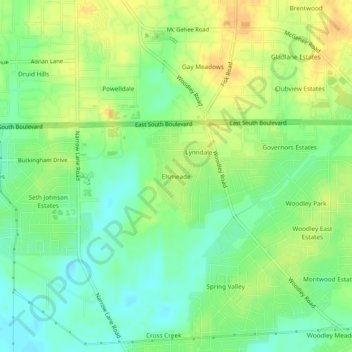 Mappa topografica Elsmeade, altitudine, rilievo