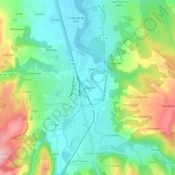 Mappa topografica Valette, altitudine, rilievo