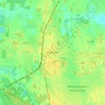 Mappa topografica Ahlhorn, altitudine, rilievo