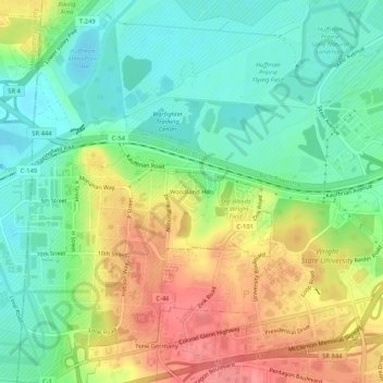 Mappa topografica Woodland Hills, altitudine, rilievo