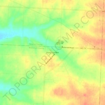 Mappa topografica Rocky Comfort, altitudine, rilievo