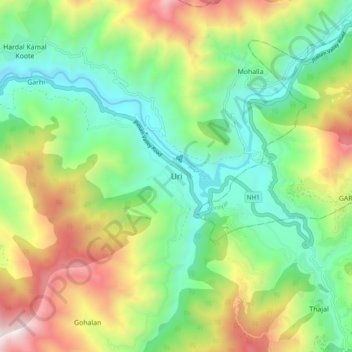 Mappa topografica Uri, altitudine, rilievo