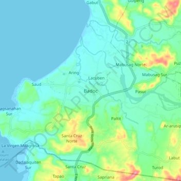 Mappa topografica Badoc, altitudine, rilievo