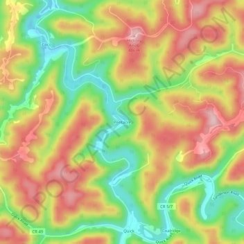 Mappa topografica Pentacre, altitudine, rilievo