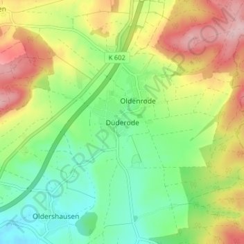 Mappa topografica Düderode, altitudine, rilievo